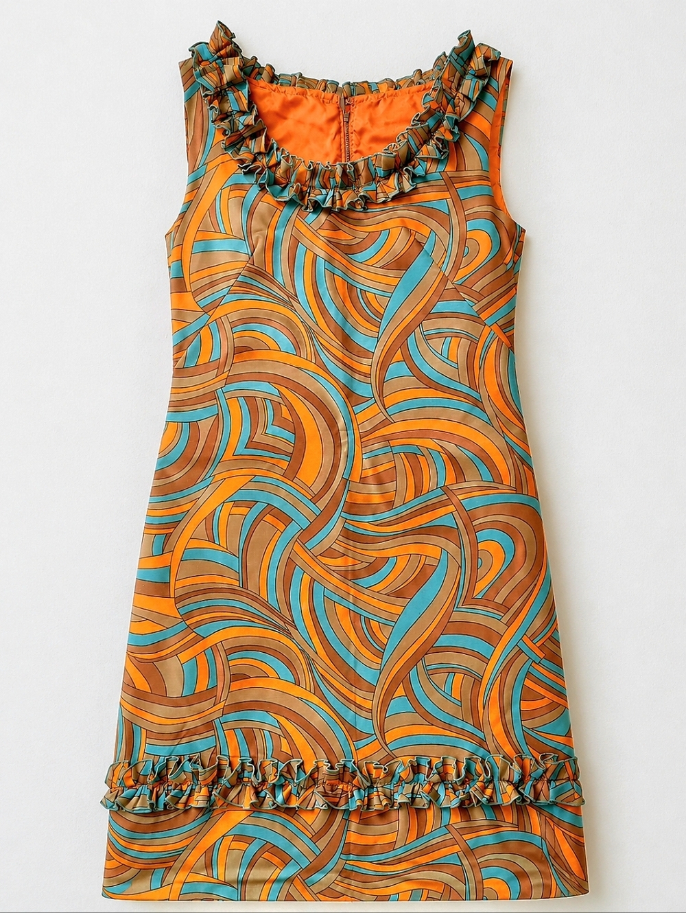 Vintage 60s Sleeveless Dress Mod Retro Blue Orange Midi Small